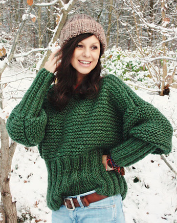 Zielony sweter handmade moher z wełną, Mademoiselle Patrini