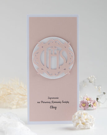 Zaproszenie na komunię różowe dla dziewczynki, Papiernik