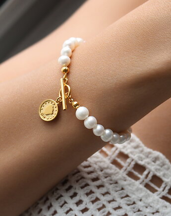 Bransoletka perły naturalne moneta srebro 925 pozłacane, Coccola JEWELLERY