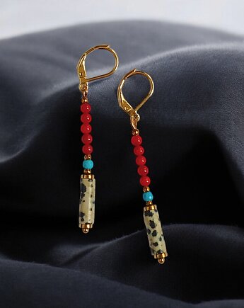 Kolczyki długie : INDIA: jaspis, koral, magnezyt, kaktusia