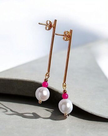 Kolczyki FUCHSIA & PEARL collection: perła i agat : długie sztyfty, kaktusia