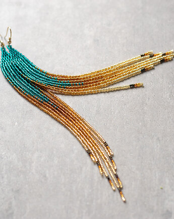 Boho Beauty - długie kolczyki w kolorze morskim i złotym, Tauriel Design