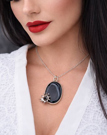 Wisiorek srebrny 925 z łańcuszkiem onyks, Sin Art 