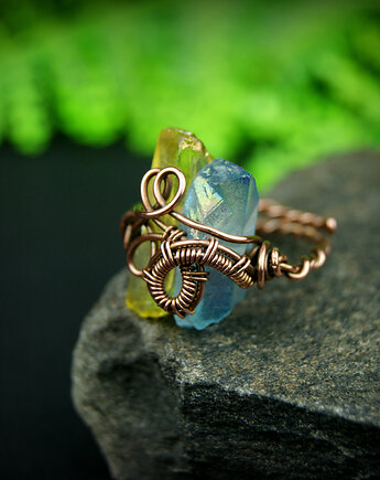 Kwarc tytanowy regulowany pierścionek, Blue Pearl Art