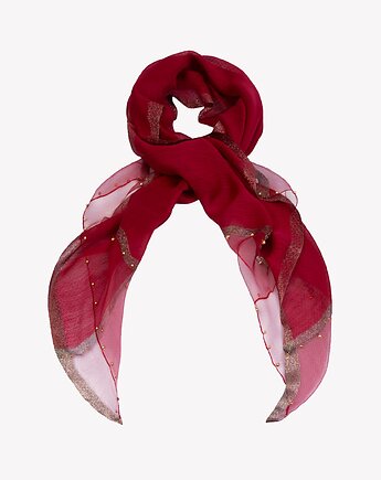 Szal  wieczorowy  bordowy ze złotą obwódką i ozdobnymi koralikami 70x190 cm, ALLORA BE UNIQUE