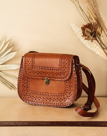 Torebka skórzana ręcznie robiona góralska Alsa duża skóra naturalna, SempreArte