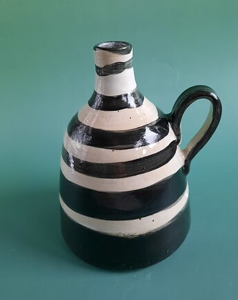 Wazon butelka czarno białe prążki pasy ręcznie malowana, Ceramika Wydry