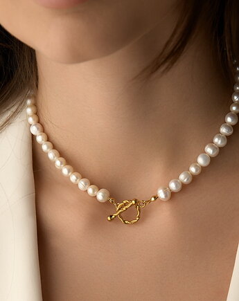 Naszyjnik perły naturalne- stal szlachetna pozłacana, Coccola JEWELLERY