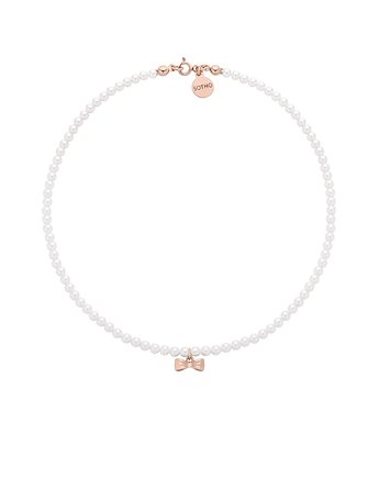 Naszyjnik z białych pereł SWAROVSKI CRYSTAL z kokardką z różowego złota, SOTHO