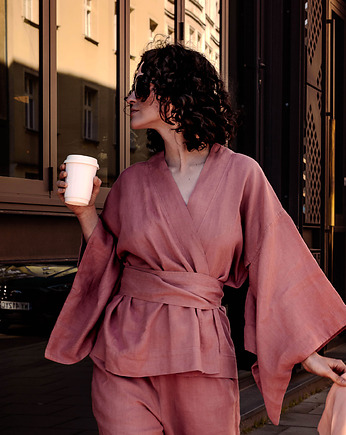 Kimono lniane różowe, lniana bluzka różowa., TAFTYLI