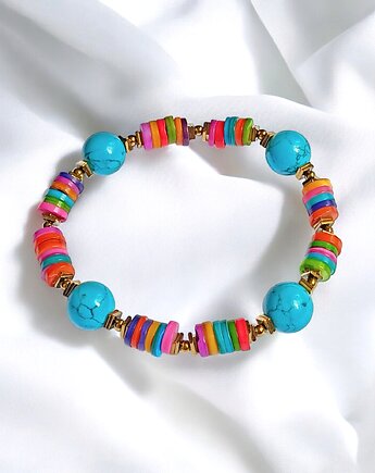 Bransoletka : summer collection : kolorowa muszla howlit : XL, kaktusia