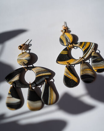 Wiszące KOLCZYKI OCZY w marmurkowy wzorek, Dwie Gliny