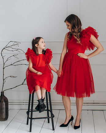 Komplet sukienek LILY dla mamy i córki, kolor czerwony, mala bajka