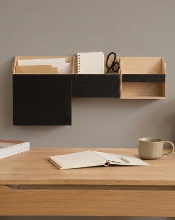 Organizer - Przybornik na biurko - Czarny, Clock Wood Studio