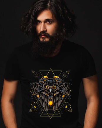 Koszulka organiczna z nadrukiem Robotic Cyborg Owl, ART ORGANIC
