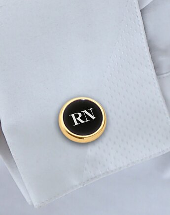 Złote spinki do mankietów z inicjałami  Onyks - symbol siły, mądrości, ZaNa Design