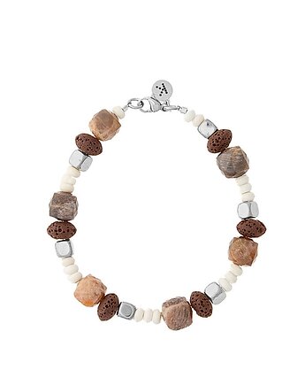 Bransoletka Boho Chic - Mix cztery kamienie - Srebrna, Kulka Bransoletki