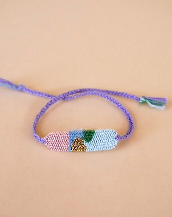 Tkana, mini bransoletka na sznureczku - pastelowy widoczek, Słońcem Tkane