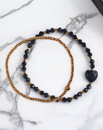 Komplet granatowo-złoty : bransoletki z serduszkami : na prezent, kaktusia