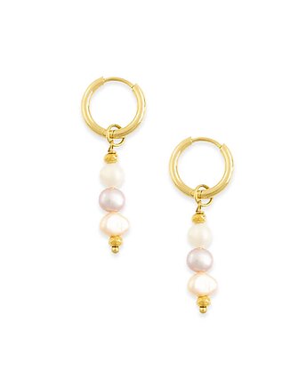 Kolczyki koła z trójkolorowymi Perłami Pozłacana stal szlachetna, Kulka Bransoletki