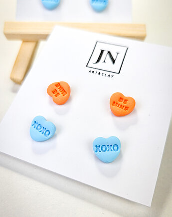 Kolczyki serduszka z napisami zestaw 2 par, JN art and clay