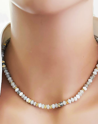 Naszyjnik  AKWAMARYN, choker z kamieni naturalnych, Anemon Atelier