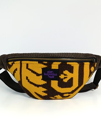 Żółto - brązowa nerka z ludowej tkaniny - mniejsza, kapotka