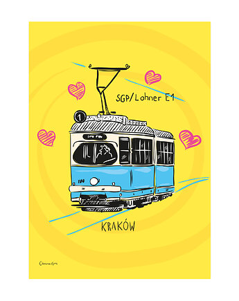 Plakat A4 Kraków Tramwaj Lohner E1 "Wiedeńczyk", Gliniana Kura