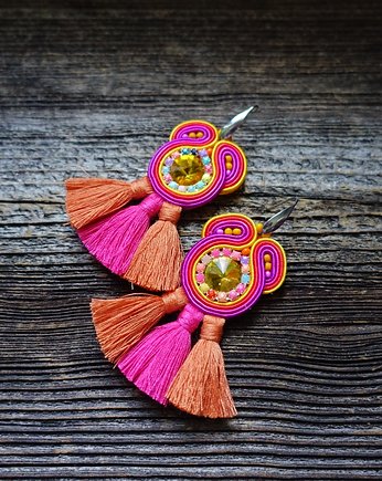 Etniczne- kolorowe kolczyki soutache, Mró Soutache