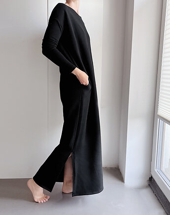 Sukienka długi rękaw Czarna z rozporkami, ONE MUG A DAY