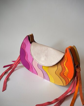 Skórzana kolorowa torebka handmade w fale z upcyklingu, URCHYNN