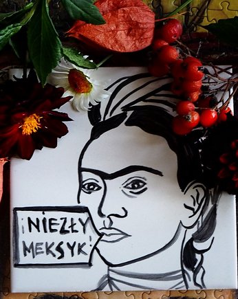 Kafelek ręcznie malowany z Fridą Kahlo - Niezły Meksyk, AZUL kafelki