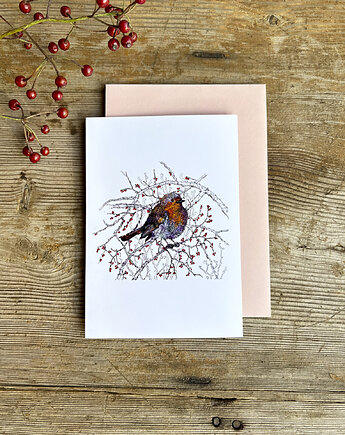 Rudzik- Kartka- Grafika- Ilustracja- Ptaki, BOSKE