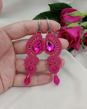 Długie kolczyki soutache na wesele, kolczyki fuksja, Soutacheria