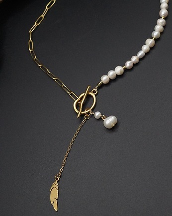 Naszyjnik Perły Naturalne i Złocista Asymetria, Unique