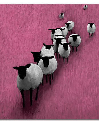 OBRAZ NA PŁÓTNIE- Owce na wypasie 80x80cm, OKAZJE - Prezent na Ślub