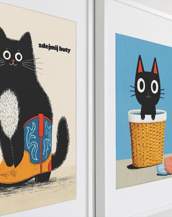 3 plakaty misk wzórów z kotami, polkastudio
