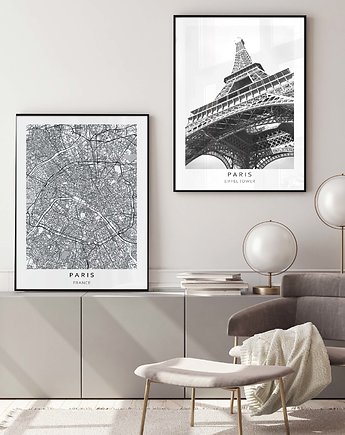 ZESTAW PLAKATÓW  Paryż, Wieża Eiffla, mapa, raspberryEM