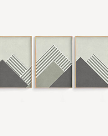 Zestaw plakatów w stylu skandynawskim, góry, szałwiowa zieleń., Grawisfera