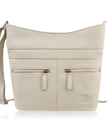 Torebka damska skórzana na ramię pojemna beżowa listonoszka AY-23-BG, Paolo Peruzzi