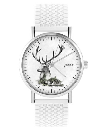 Zegarek - Jeleń - silikonowy, biały, yenoo