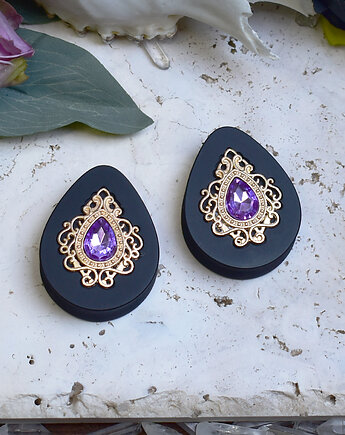 Tunele do uszu 34-60mm / łezki z wiktoriańską ozdobą i kryształkiem, Spirit Of Copper