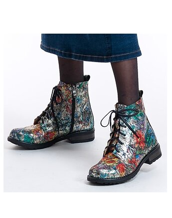 Botki skórzane - wzór w kolorowe kwiaty (7190), BOSCCOLO