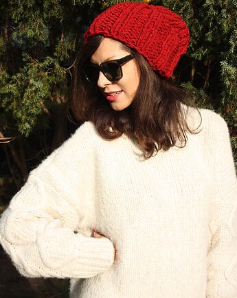 Czapka handmade beanie z wełną merino bulky, Mademoiselle Patrini