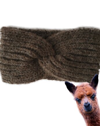 Wełniana opaska handmade z alpaki i merino, miękka, ciepła, brązowa, THE MISS CAT