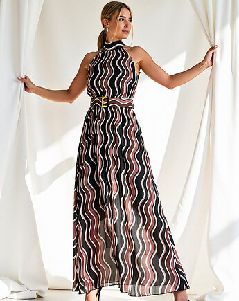 Elegancka sukienka wieczorowa maxi na halter rozkloszowana - M1091, FIGL