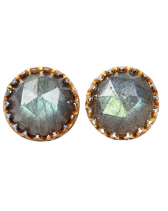 Kolczyki sztyfty Mignon z labradorytem w oksydzie złoto-tęczowej, Blooming Stones