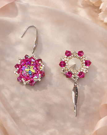 Różowe Wiszące Kolczyki "Crystal Fuchsia Maxima" z Kryształów Preciosa, STAGHORN