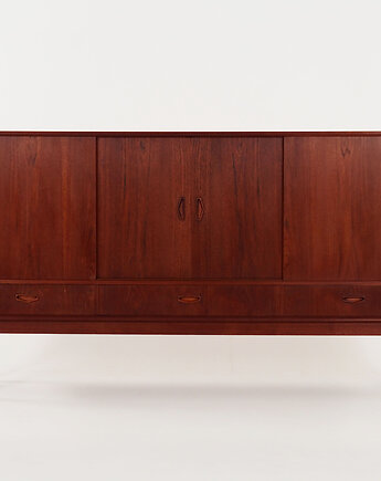 Highboard tekowy, duński design, lata 70, produkcja: Dania, Przetwory design