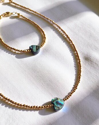 RAZEM TANIEJ! komplet z serduszkami : muszla PAUA, hematyt złoty, kaktusia